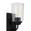 Hampton Bay Evangeline 4.5 in. 1-Light Matte Black Indoor Wall Farmhouse Sconce with Clear Seeded Glass Shade