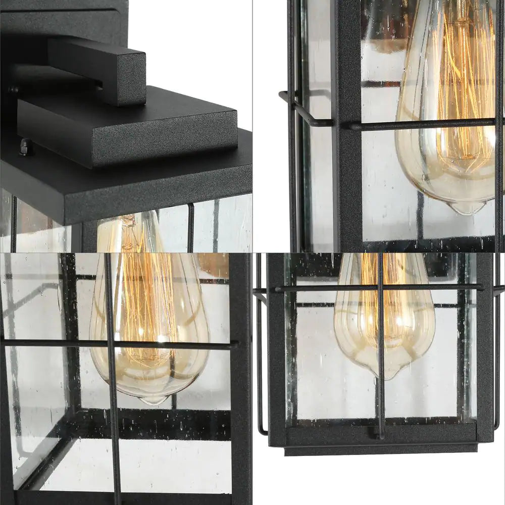 LNC Farmhouse Outdoor Wall Light Modern Black Sconce 1-Light Exterior Porch Deck Wall Lantern with Clear Seeded Glass Shade
