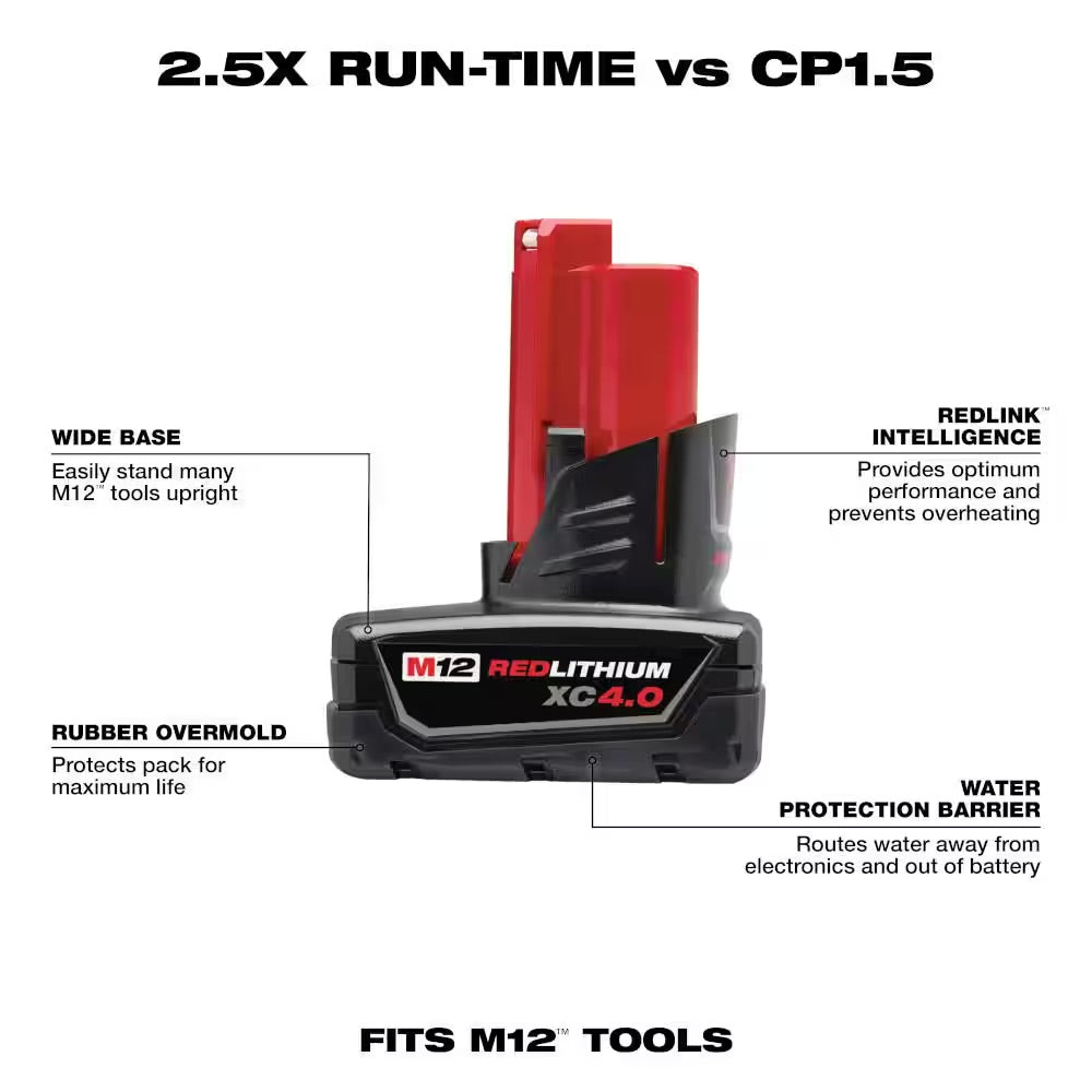 Milwaukee M12 12-Volt Lithium-Ion XC Battery Pack 4.0 Ah and Charger Starter Kit