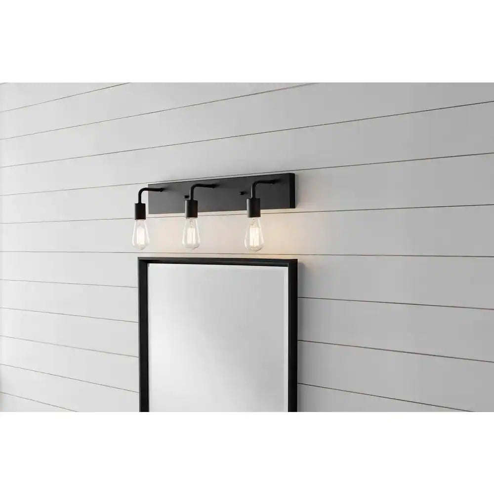 Hampton Bay Northvale 24 in. 3-Light Matte Black and Brass Industrial Bathroom Vanity Light