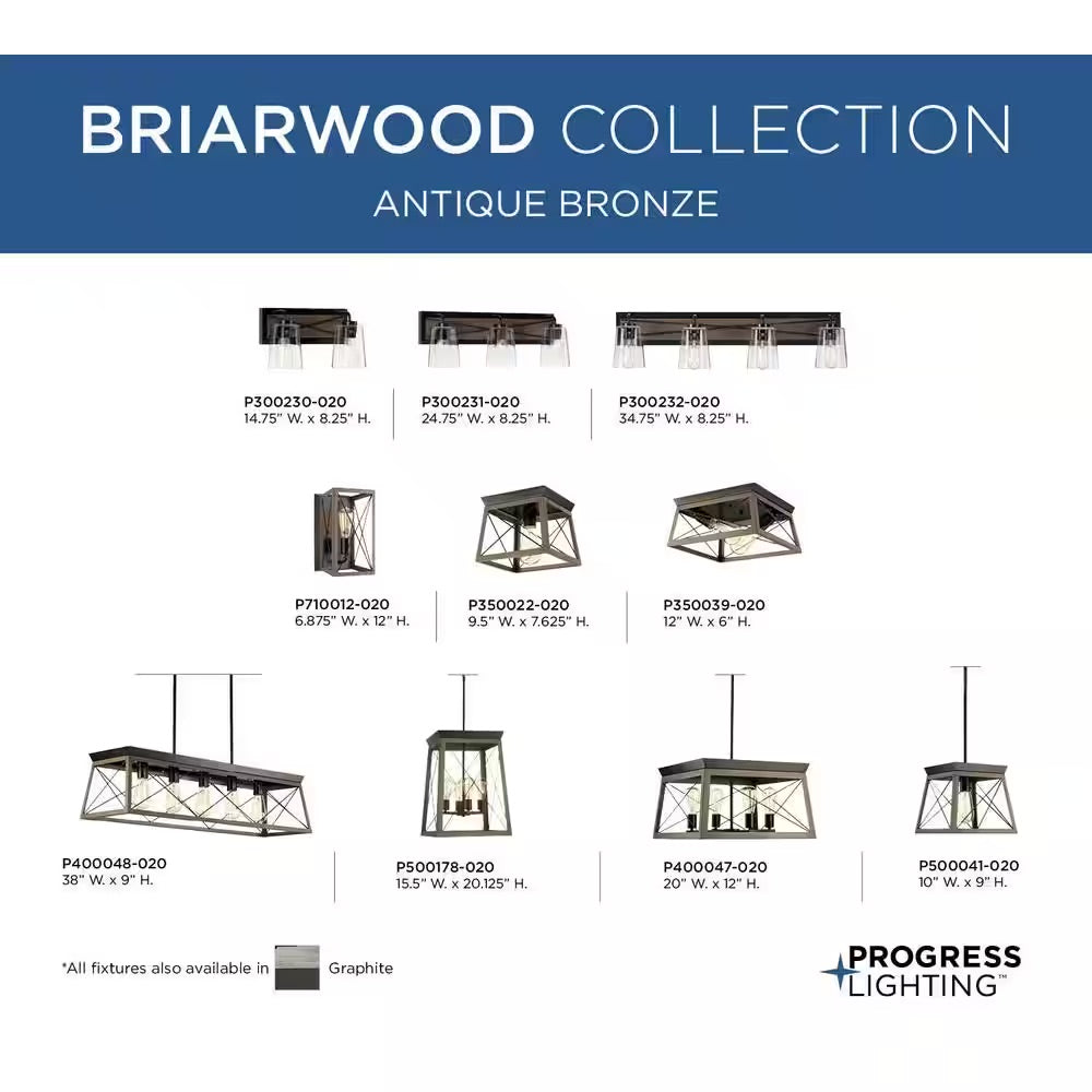 Progress Lighting Briarwood Collection 2-Light Antique Bronze Kitchen Farmhouse Ceiling Light Flush Mount with Painted Wood Oak Frame