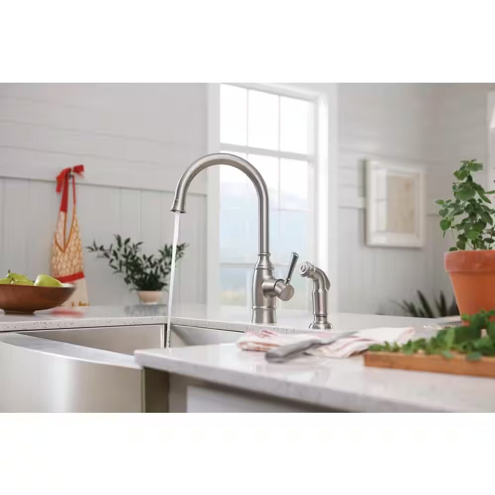 MOEN Noell Single-Handle Standard Kitchen Faucet with Side Sprayer in Spot Resist Stainless