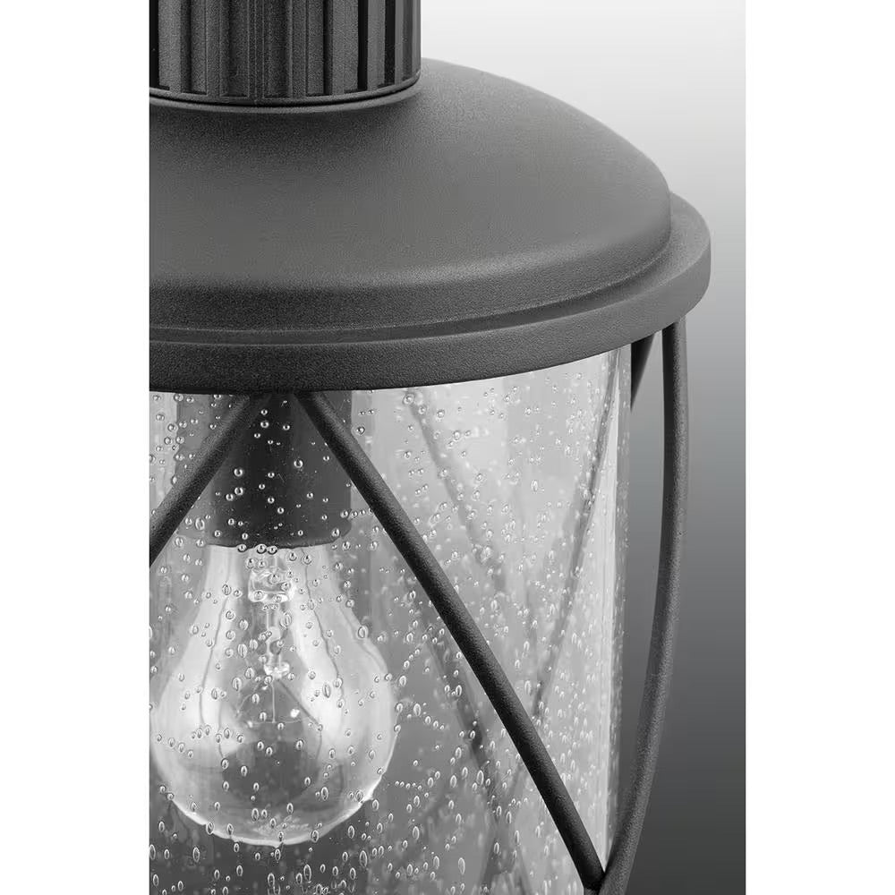 Progress Lighting Hollingsworth Collection 1-Light Textured Black Clear Seeded Glass Farmhouse Outdoor Medium Wall Lantern Light