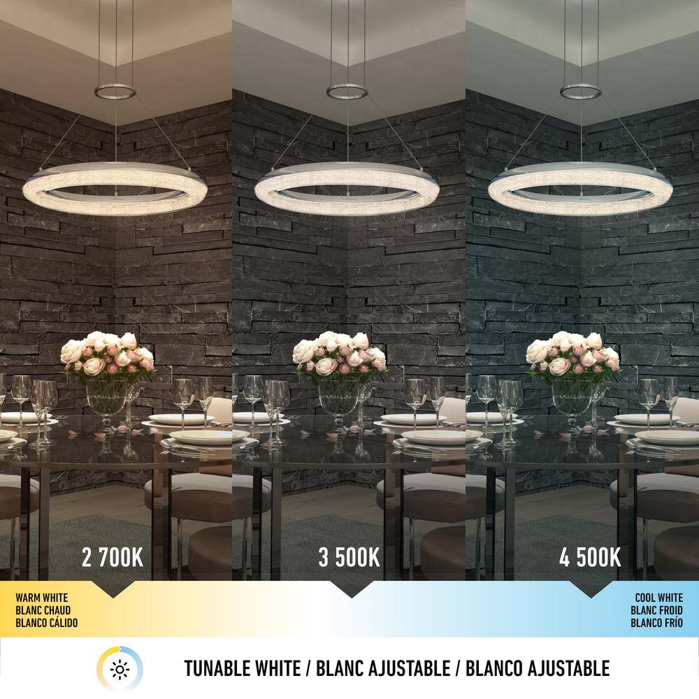 Artika Famous Optical 25-Watt Integrated LED Chrome 3 CCT Modern Pendant Chandelier Light Fixture for Dining Room or Kitchen