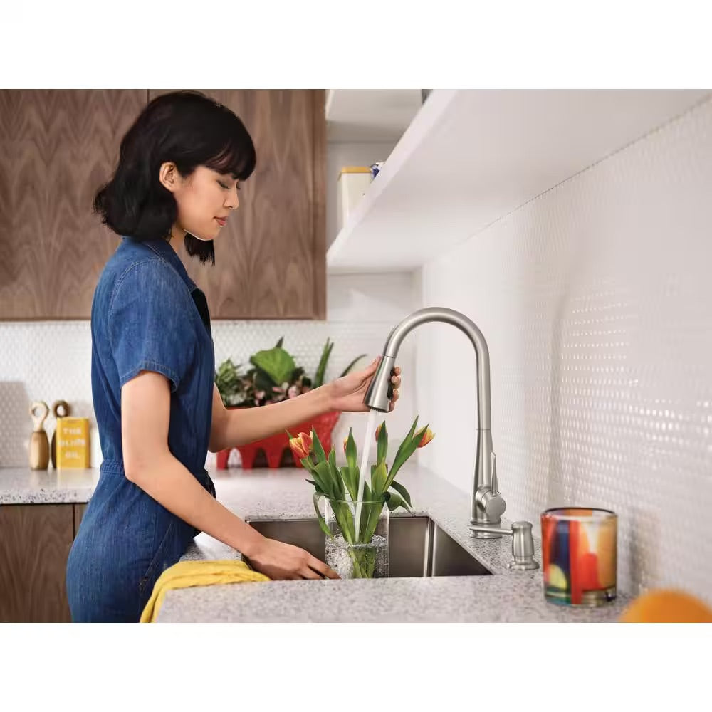 MOEN Birchfield Single-Handle Pull-Down Sprayer Kitchen Faucet with Reflex and PowerBoost in Spot Resist Stainless