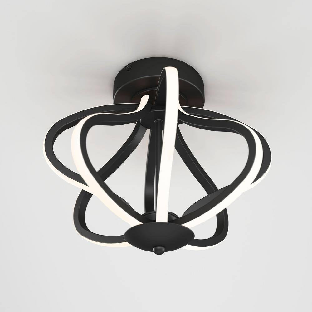 Artika Meridian 12 in. 1-Light Black Modern Integrated LED Flush Mount Ceiling Light Chandelier for Bedroom and Hallway