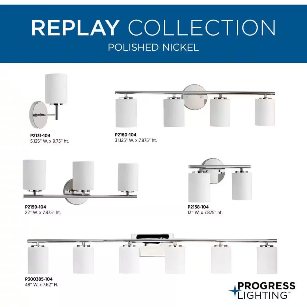 Progress Lighting Replay Collection 31 in. 4-Light Polished Nickel Etched Glass Modern Bathroom Vanity Light