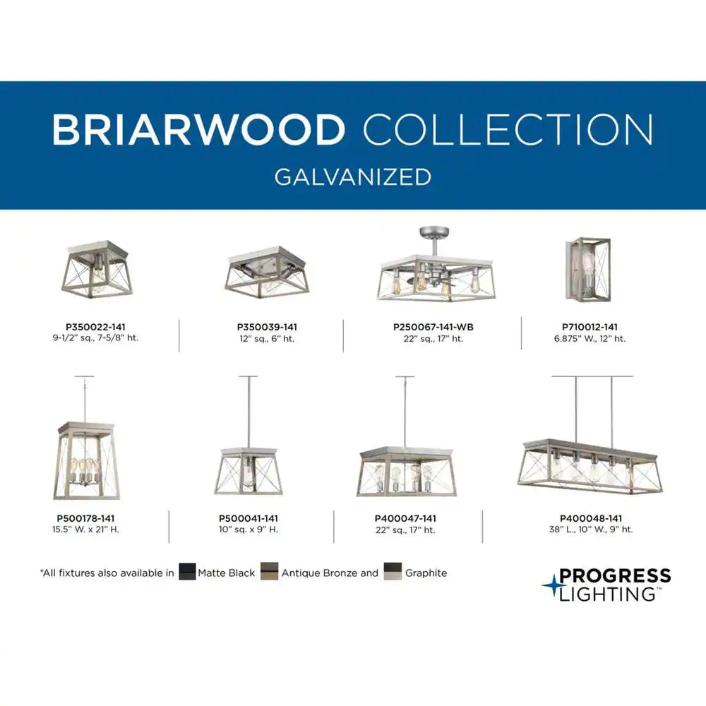 Progress Lighting Briarwood Collection 2-Light Bleached Oak Kitchen Farmhouse Ceiling Light Flush Mount