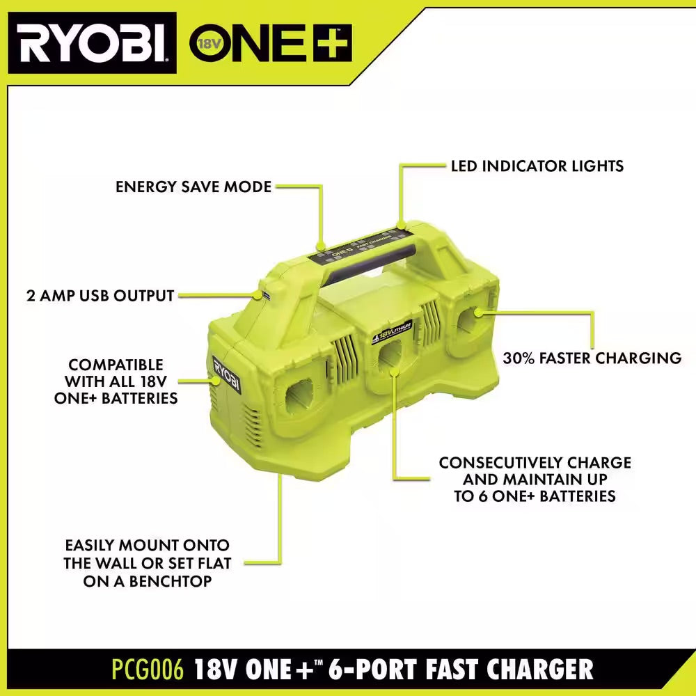 RYOBI ONE+ 18V 6-Port Fast Charger