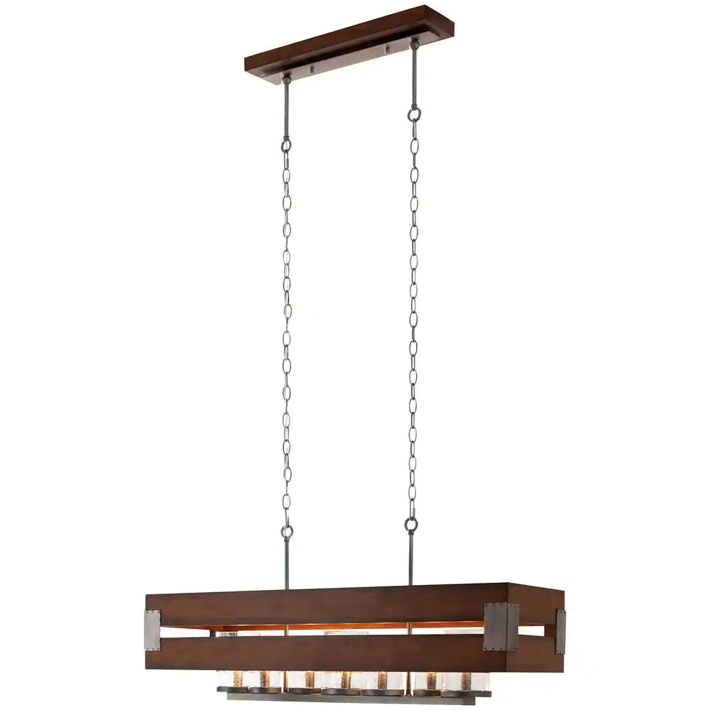 Home Decorators Collection Ackwood 7-Light Dark Wood Rectangular Chandelier with Clear Seeded Glass Shades