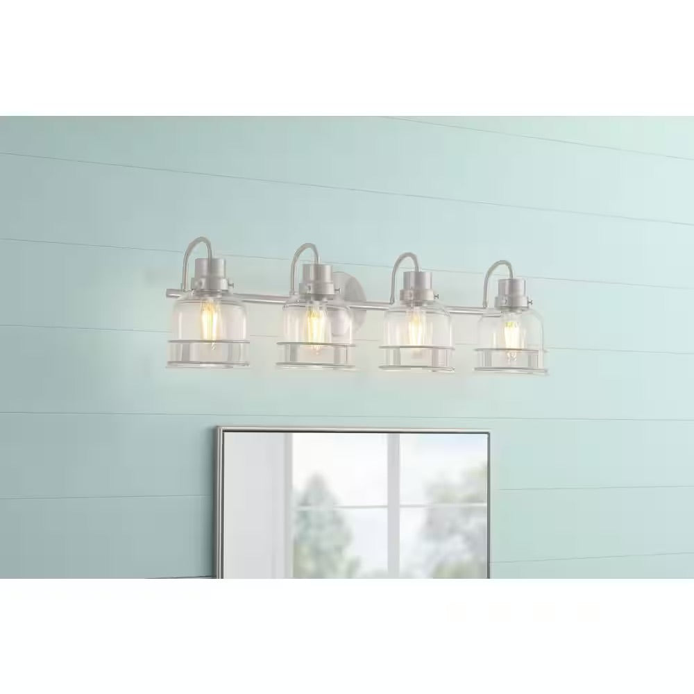 Home Decorators Collection Willow Springs 31.25 in. 4-Light Brushed Nickel Bathroom Vanity Light with Clear Glass Shade