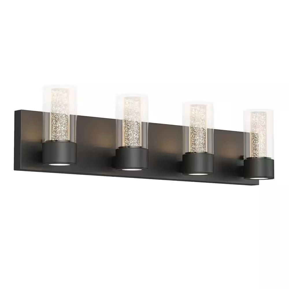 Artika Essence 27 in. 4-Light Integrated LED Black Modern Vanity Light Bar Wall Fixture for Bathroom Mirror with Bubble Finish