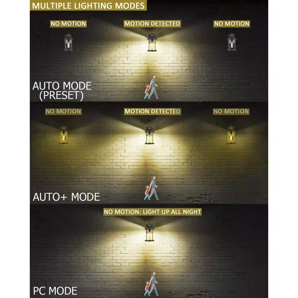 JAZAVA Black Dusk To Dawn Motion Sensing Outdoor Wall Lantern Sconce Light (2-Pack)