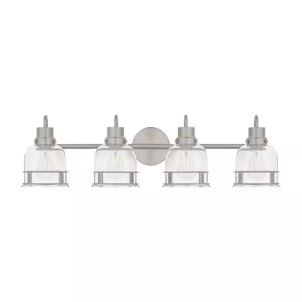 Home Decorators Collection Willow Springs 31.25 in. 4-Light Brushed Nickel Bathroom Vanity Light with Clear Glass Shade