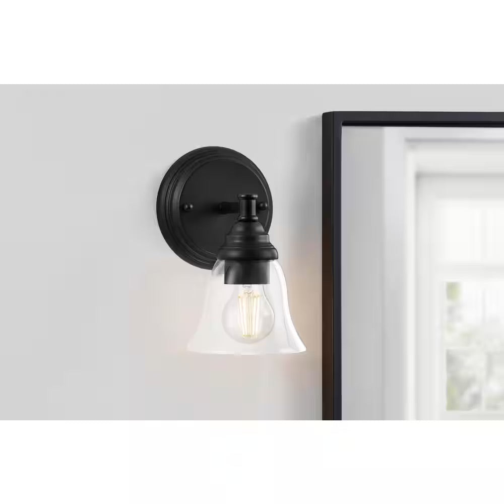 Hampton Bay Marsden 5.5 in. 1-Light Satin Bronze Transitional Wall Mount Sconce Light with Clear Glass Shade