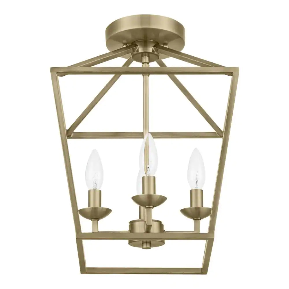 Home Decorators Collection Weyburn 16.5 in. 4-Light Brushed Brass Lantern Farmhouse Semi-Flush Mount Ceiling Light Fixture