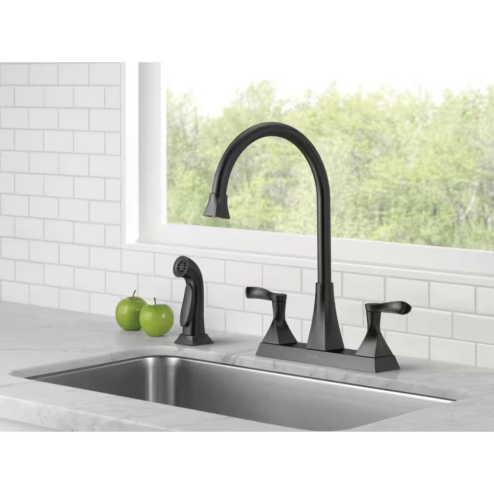 Delta Everly Double Handle Standard Kitchen Faucet with Spray in Matte Black