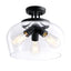 Merra 14 in. 3-Light Matte Black Semi-Flush Mount with Clear Glass Shade