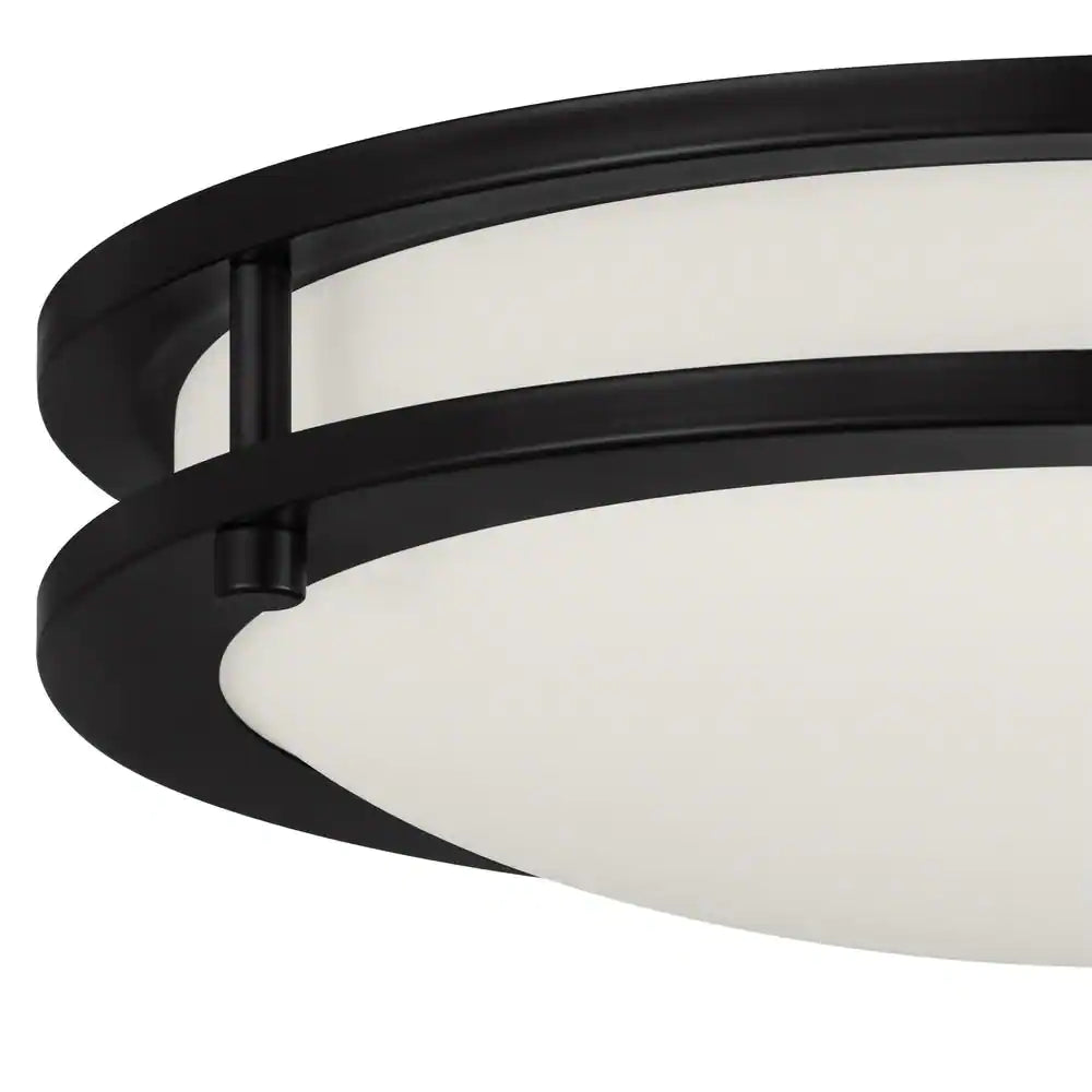 Hampton Bay Flaxmere 12 in. Bronze Dimmable LED Flush Mount Ceiling Light with Frosted White Glass Shade