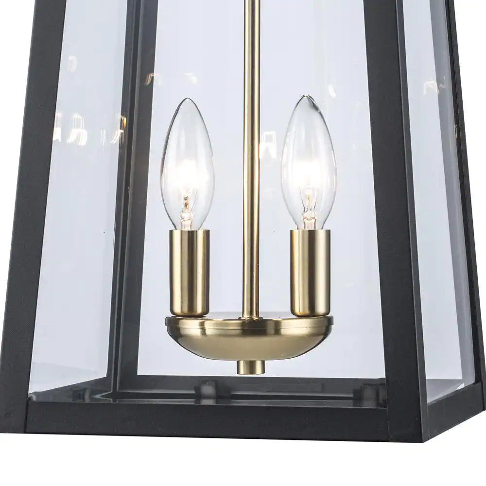 Home Decorators Collection Blakeley Transitional 2-Light Black and Brass Hardwired Outdoor Wall Lantern Sconce with Beveled Glass