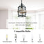 LNC 1-Light Black Industrial Open Cage Modern Farmhouse Island Lantern Drum Pendant with Faux Wood Accents LED Compatible
