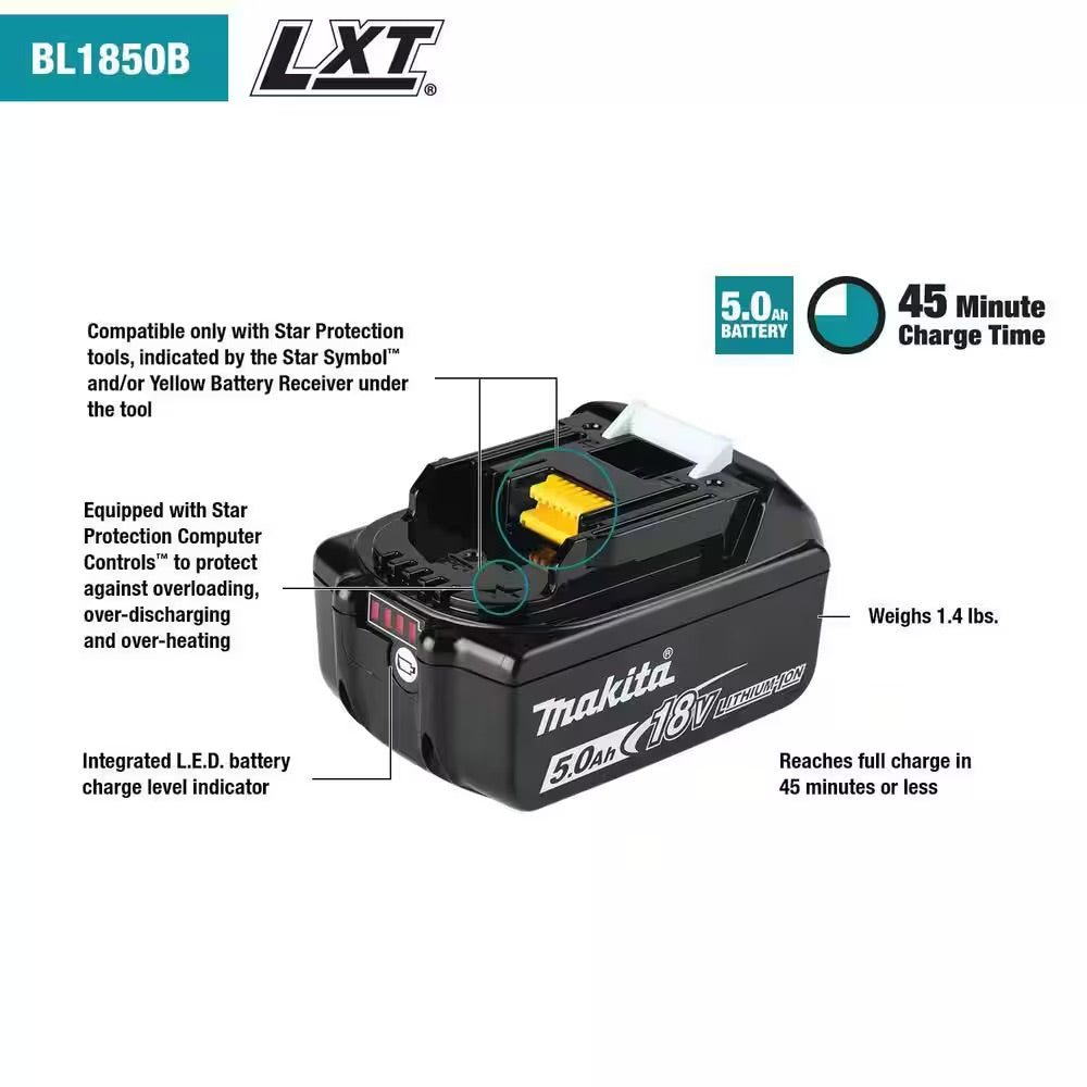 Makita 18V LXT Lithium-Ion High Capacity Battery Pack 5.0 Ah with LED Charge Level Indicator (2-Pack)