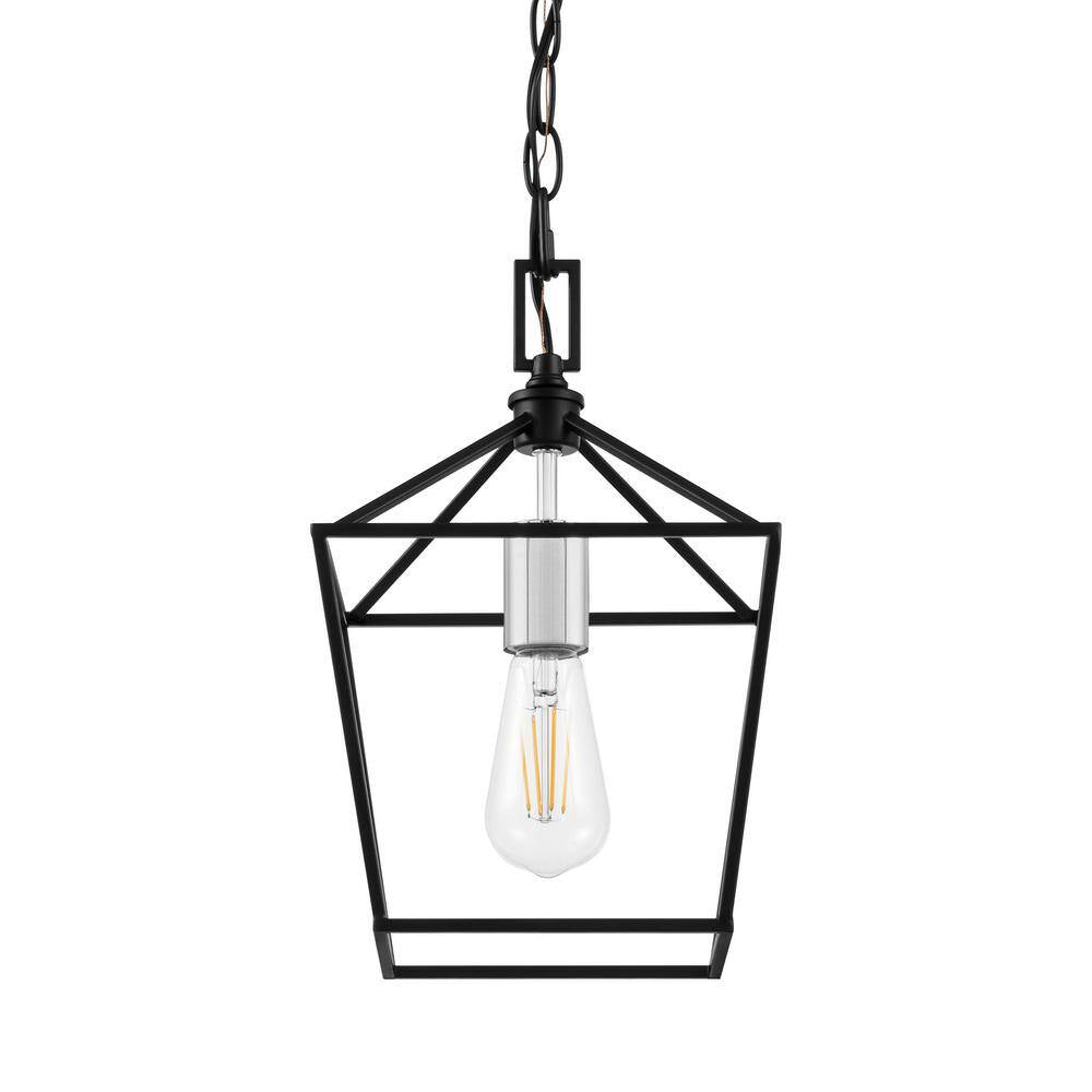 Home Decorators Collection Weyburn 1-Light Caged Black and Polished Chrome Farmhouse Hanging Mini Kitchen Pendant Light