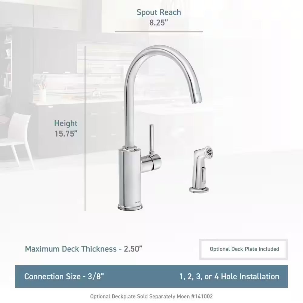 MOEN Sombra Single-Handle Standard Kitchen Faucet with Side Sprayer in Chrome