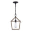 Home Decorators Collection Weyburn 1-Light Caged Black and Faux Wood Farmhouse Hanging Mini Kitchen Pendant Light