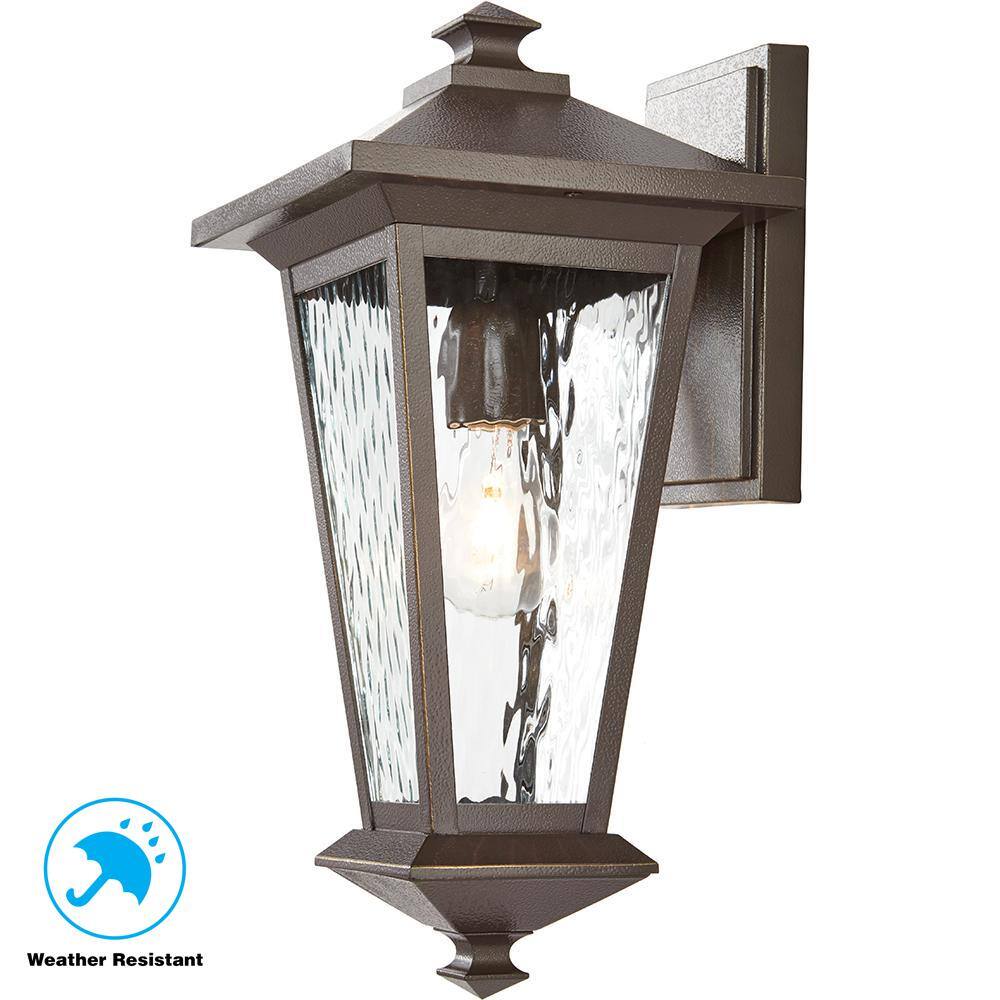 Home Decorators Collection 1-Light Oil Rubbed Bronze with Gold Highlights Outdoor 6.5 in. Wall Lantern Sconce with Clear Water Glass