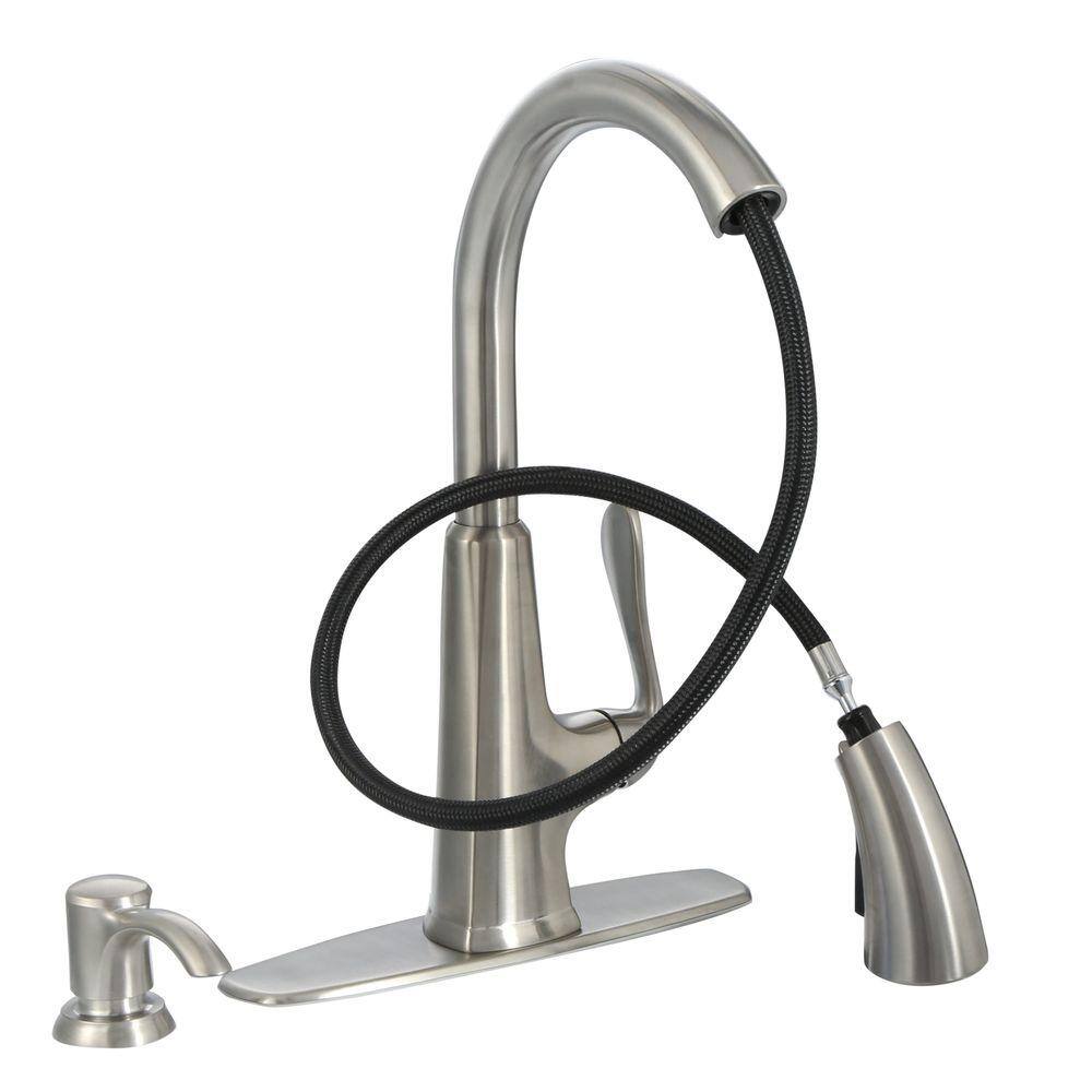 Pfister Pasadena Single-Handle Pull-Down Sprayer Kitchen Faucet with Soap Dispenser in Stainless Steel