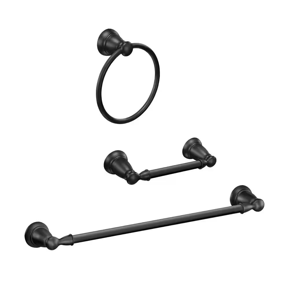 MOEN Banbury 3-Piece Bath Hardware Set with 24 in. Towel Bar, Toilet Paper Holder and Towel Ring in Matte Black