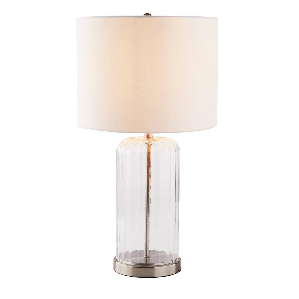 Monteaux Lighting 23.88 in. Brushed Nickel and Clear Glass Indoor Table Lamp with Fabric Shade