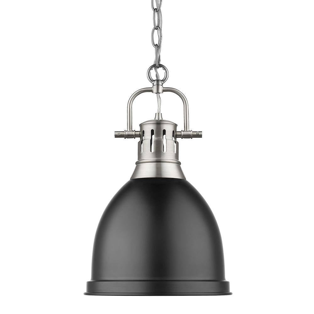 Golden Lighting Duncan 1-Light Pewter Pendant and Chain with Matte Black Shade