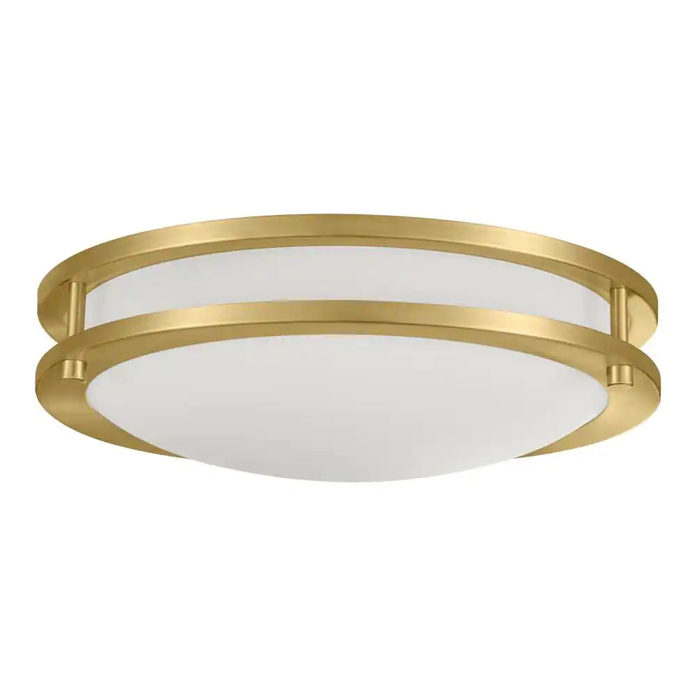 Hampton Bay Flaxmere 12 in. Brushed Gold Dimmable LED Flush Mount Ceiling Light with Frosted White Glass Shade