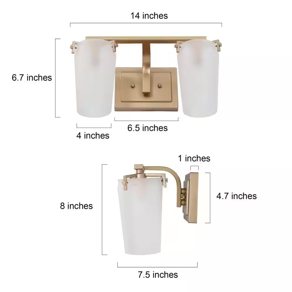 Uolfin 2-Light Modern Matte Gold Wall Sconce with Frosted Glass Shades