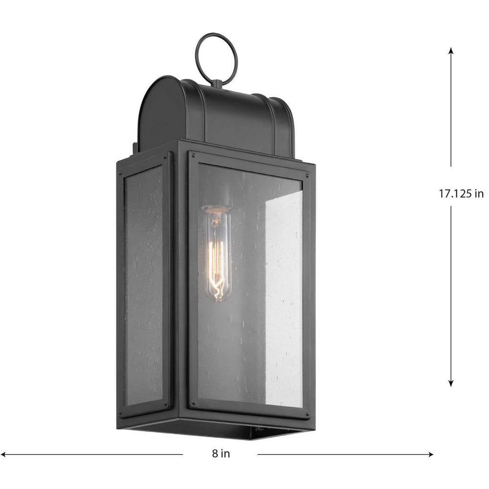 Progress Lighting Landstone 1-Light 17 in. Matte Black Outdoor Wall Lantern with Clear Glass