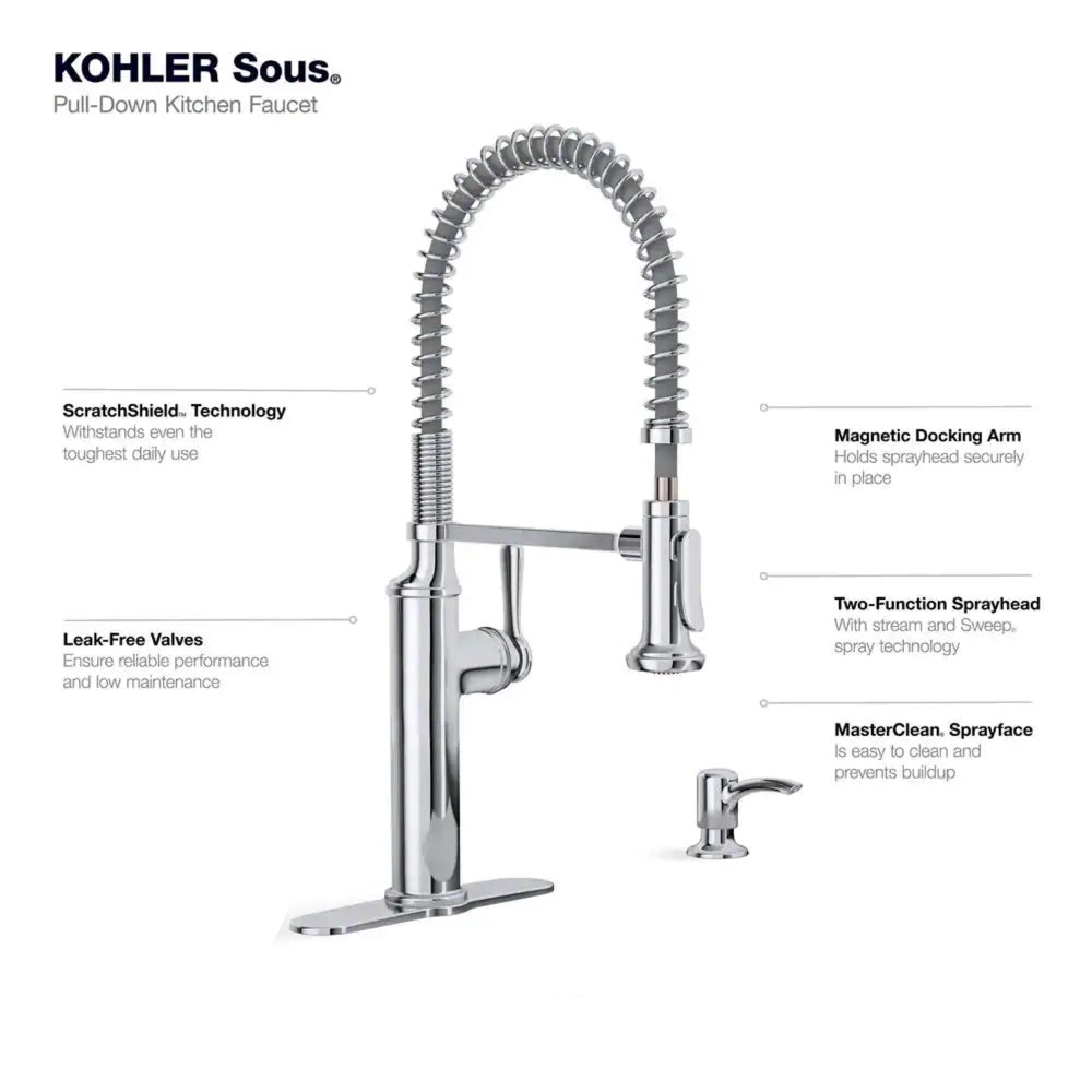 KOHLER Sous Pro-Style Single-Handle Pull-Down Sprayer Kitchen Faucet in Chrome