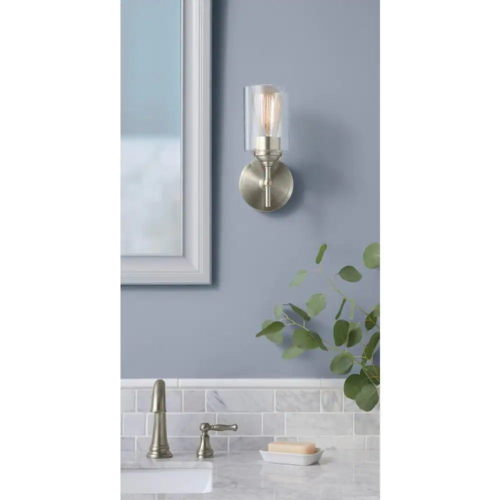 Home Decorators Collection Ayelen 1-Light Brushed Nickel Indoor Wall Sconce, Modern Wall Light