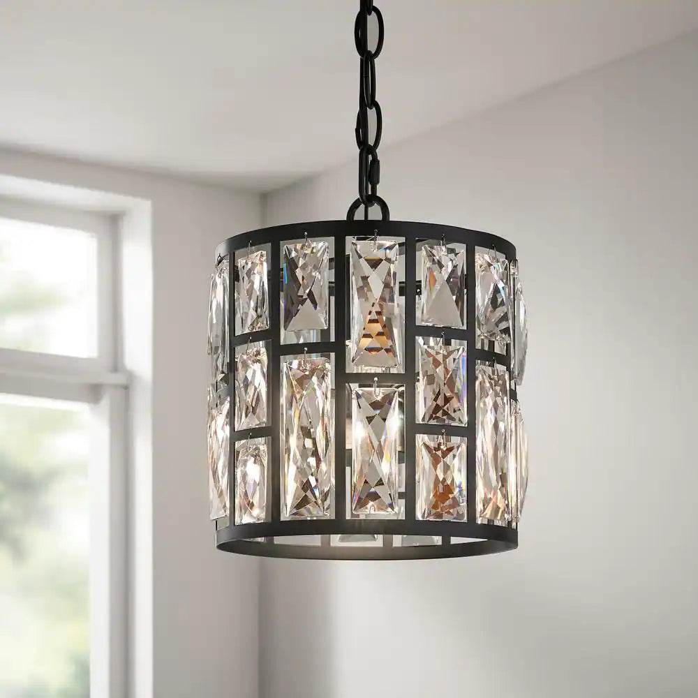 Home Decorators Collection KRISTELLA 1-Light Matte Black Pendant with Clear Crystals