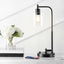 JONATHAN Y Axel Modern 23 in. Black Iron/Seeded Glass Farmhouse Industrial USB Charging LED Task Lamp