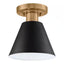 Hampton Bay Finley 8 in. 1-Light Black and Brass Semi-Flush Mount Kitchen Ceiling Light Fixture with Metal Shade