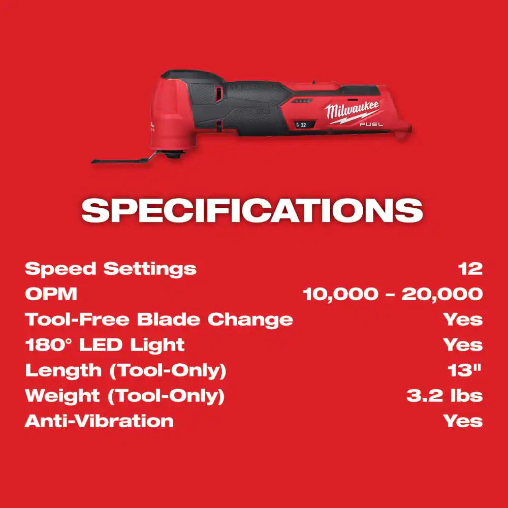 Milwaukee M12 FUEL 12V Lithium-Ion Cordless Oscillating Multi-Tool (Tool-Only)