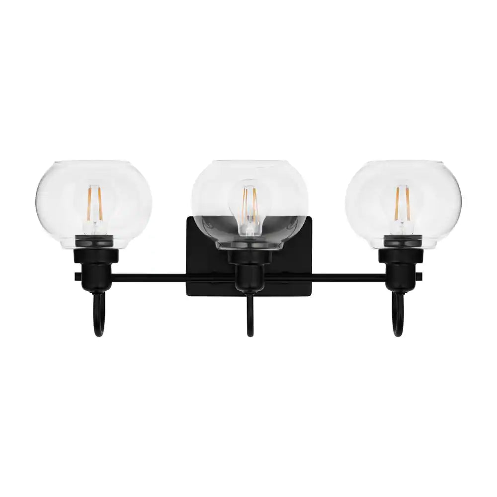 Home Decorators Collection Halyn 23 in. 3-Light Matte Black Bathroom Vanity Light with Clear Glass Shades