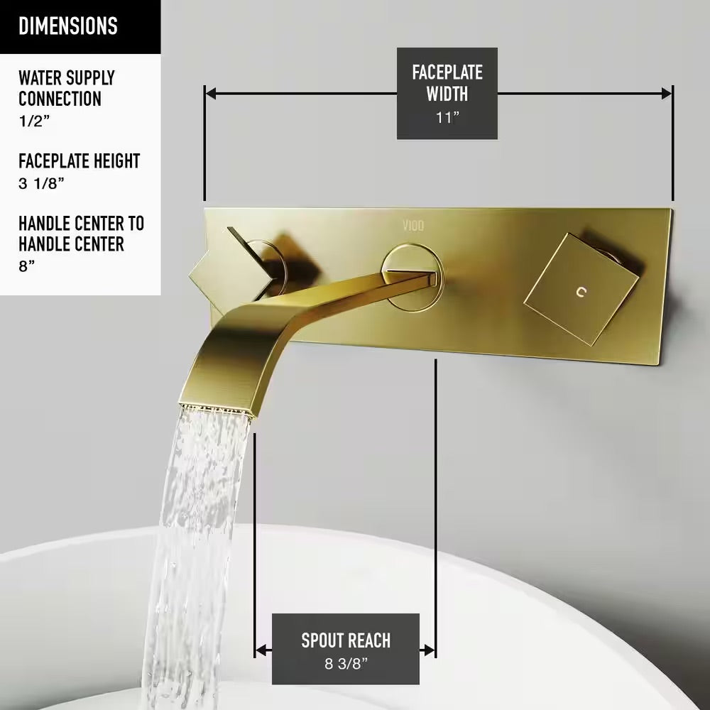 VIGO Titus Two Handle Wall Mount Bathroom Faucet in Matte Gold
