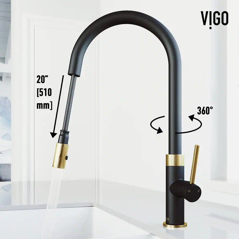 VIGO Bristol Single-Handle Pull-Down Sprayer Kitchen Faucet in Matte Gold/Matte Black