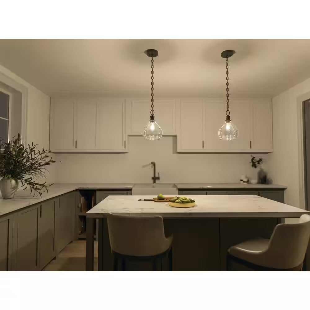 KICHLER Merriam 8 in. 1-Light Black Farmhouse Kitchen Pendant Hanging Light