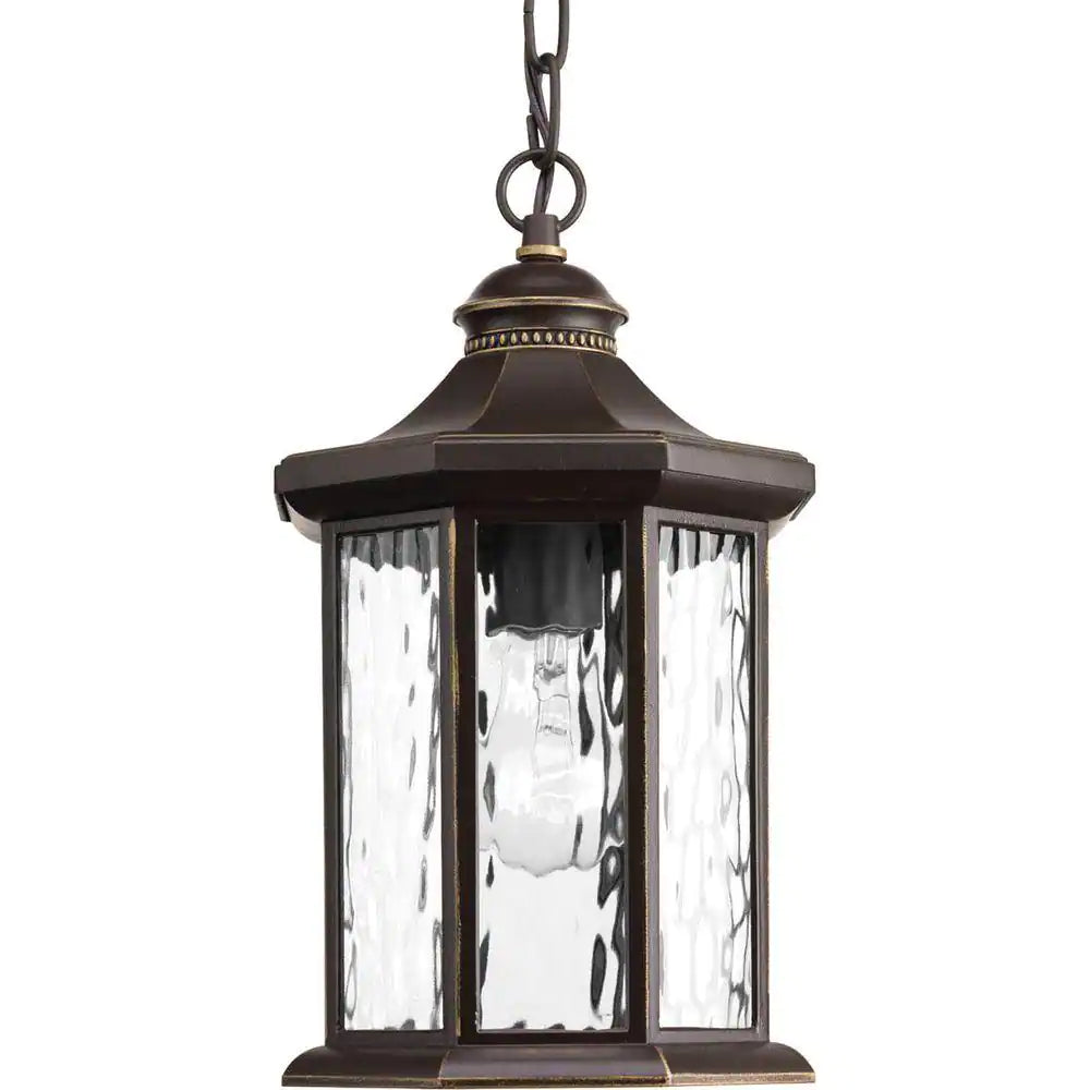 Progress Lighting Edition Collection 1-Light Antique Bronze Water Glass Traditional Outdoor Hanging Lantern Light