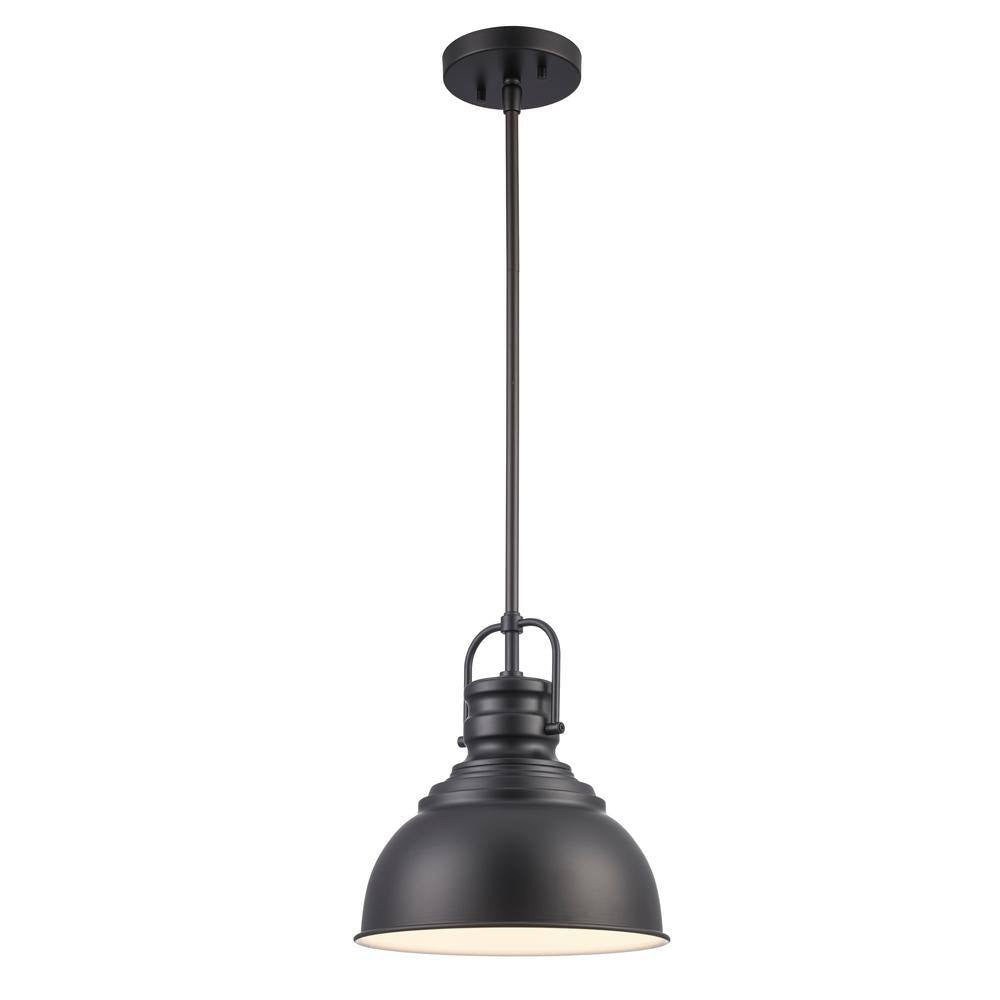 Home Decorators Collection Shelston 10 in. 1-Light Black Hanging Kitchen Pendant Light with Metal Shade