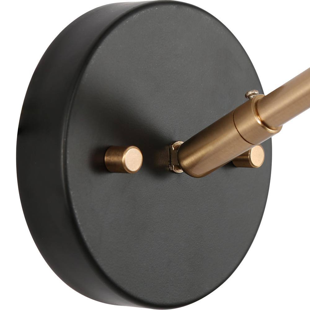 Zevni Flumie 1-Light Industrial Black Indoor Wall Sconce Modern Brass Vanity Light Adjustable Head with Cone Metal Shade